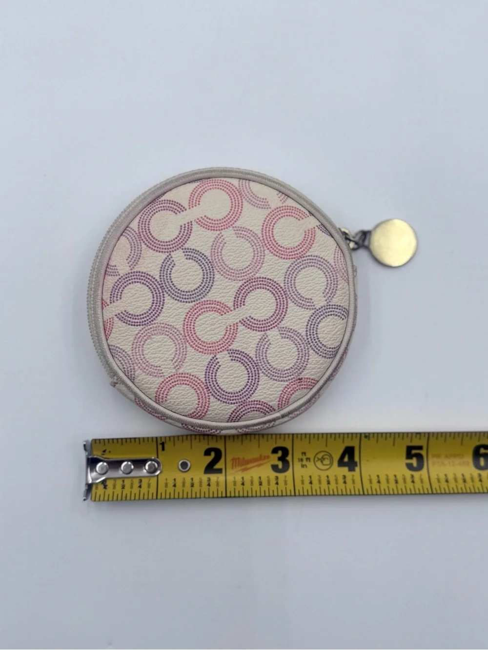 COACH Y2K Waverly Opt Art Signature Round Leather Coin Purse Pink Purple Gold